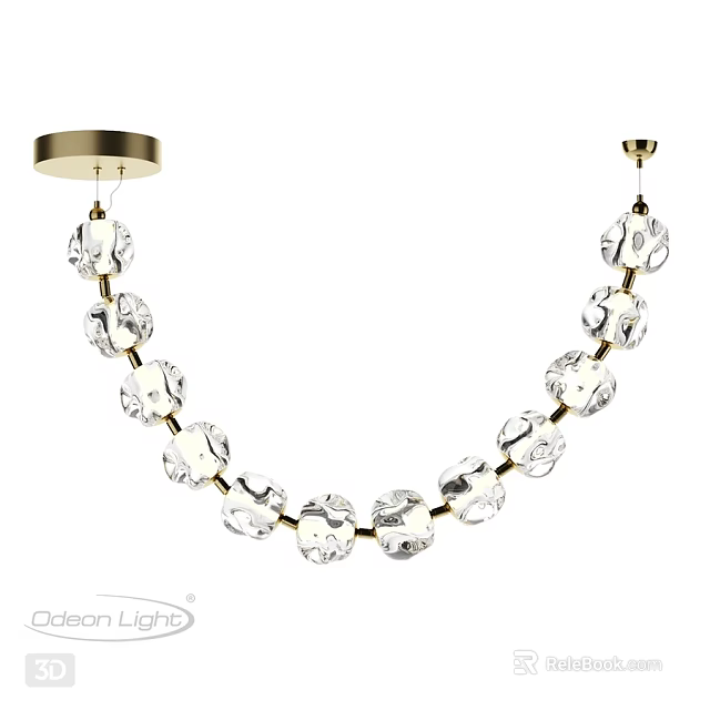 Elegant Modern Crystal Chandelier With Gold Frame Curved Design Transparent Crystals 3d model 