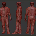 Cartoon Character In Red Shirt Blue Overalls Red Cap And White Gloves From Three Angles