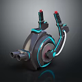 Futuristic Headphone Speaker With Black Body Neon Blue Accents And Red Top Components