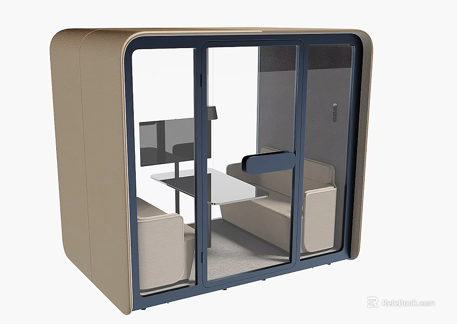 Public Seating Enclosure With Glass Panels Sofa Seats And Table 3d model 