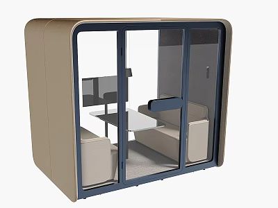 Public Seating Enclosure With Glass Panels Sofa Seats And Table 3d model