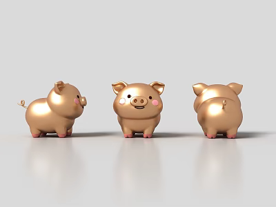 Cute Golden Pig Shaped Jewelry Ornaments With Shiny Surface For Decorative Use 3d model