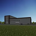 Modern Multi Storey Industrial Factory Building With Large Glass Windows And Green Trees