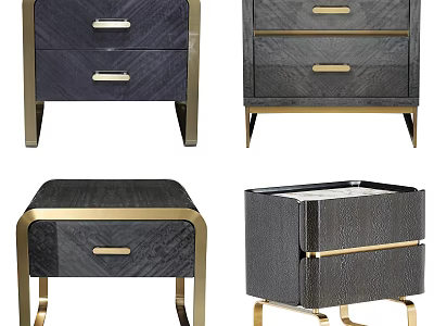 Modern Dark Wood Nightstand Design With Gold Metal Accents And Drawers 3d model