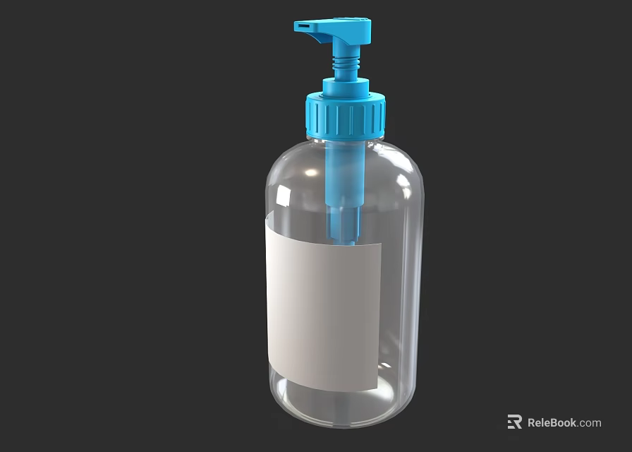 Transparent Hand Sanitizer Bottle With Blue Pump Dispenser And White Label 3d model 