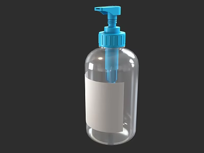 Transparent Hand Sanitizer Bottle With Blue Pump Dispenser And White Label 3d model