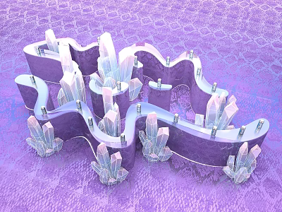 Intricate Purple Art Installation With Curved Base And Transparent Crystals 3d model