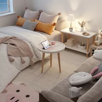 Bedroom coffee table small red book night view side table 3d model