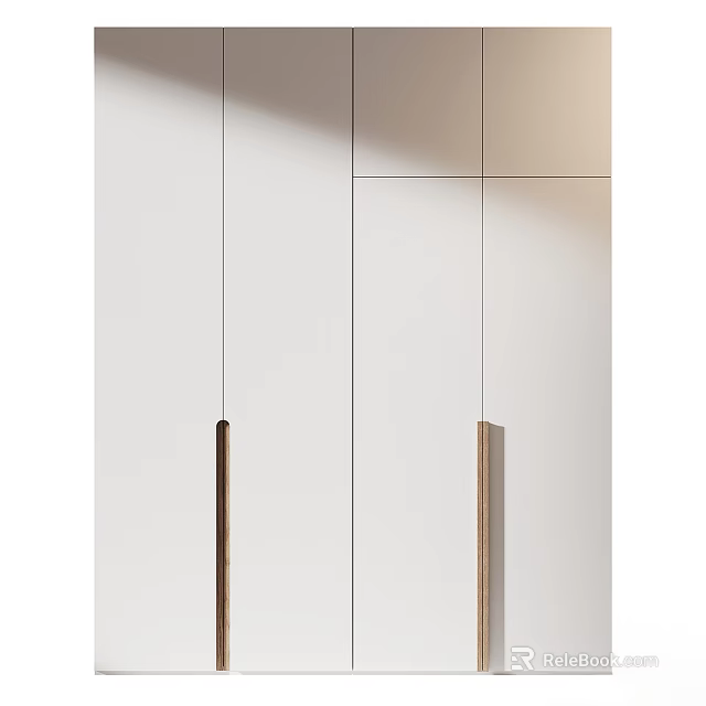 Modern Minimalist Wardrobe Design With White Panel Doors And Slim Wooden Handles 3d model 