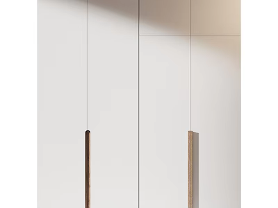 Modern Minimalist Wardrobe Design With White Panel Doors And Slim Wooden Handles 3d model