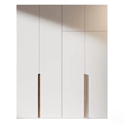 Modern Minimalist Wardrobe Design With White Panel Doors And Slim Wooden Handles 3d model