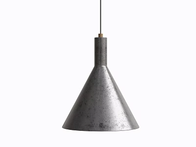 Silver Gray Metal Cone Shaped Chandelier With Wooden Top And Minimalist Design 3d model