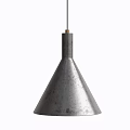 Silver Gray Metal Cone Shaped Chandelier With Wooden Top And Minimalist Design
