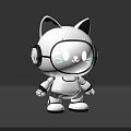 Cute White And Black Robot Cat Figure With Headphones And Blue Eyes