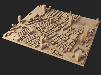 Aerial Planning Urban City Model With Building Layout And Street Grid 3d model