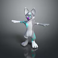 Cartoon 3D Character With Gray Body Blue Glowing Patterns Purple Nose Open Arms Standing