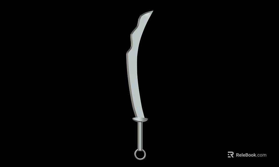Curved Blade Weapon With Silver Sharp Edge And Ring Handle Design 3d model 