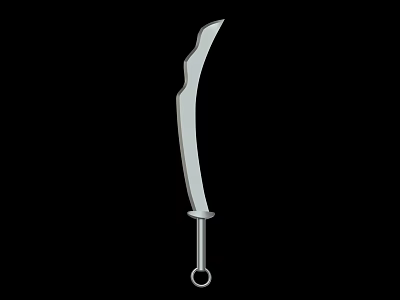 Curved Blade Weapon With Silver Sharp Edge And Ring Handle Design 3d model