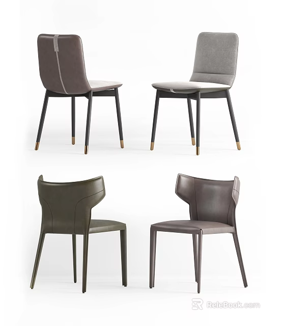 Modern Leisure Chairs In Multiple Colors With Leather Upholstery Ergonomic Backrest And Metal Legs 3d model 