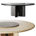 Modern Round Dining Table With Black Legs Marble Insert And Wooden Surface