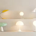 Modern Table Lamps With Mushroom Shaped Round And Curved Designs On Shelves