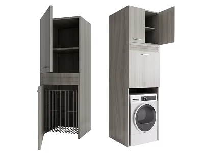 Modern Bathroom Cabinet Unit with Open Shelves Wall Cabinet Drawer and Washing Machine Storage 3d model