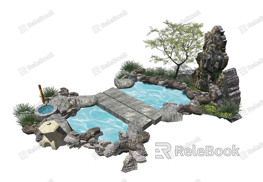 New Chinese style landscape sketch waterfront landscape rockery stone model