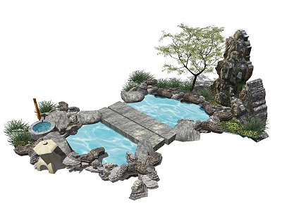 New Chinese style landscape sketch waterfront landscape rockery stone model