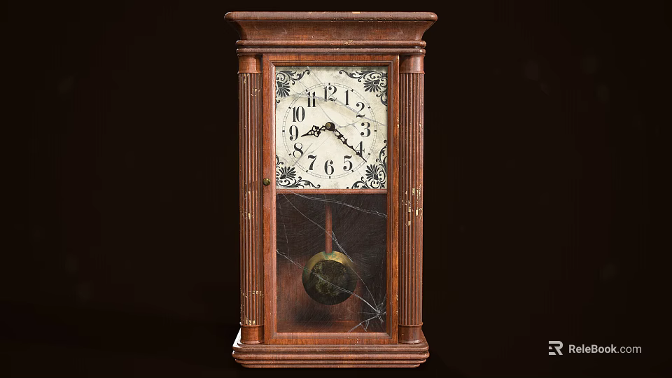 Antique Wooden Mantel Clock With Glass Door White Dial And Pendulum 3d model 
