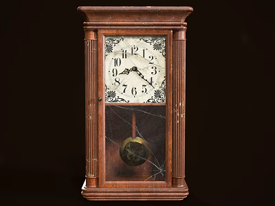 Antique Wooden Mantel Clock With Glass Door White Dial And Pendulum 3d model