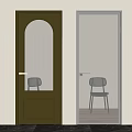 Light Green And Black Swing Doors With Arched Top Vertical Ribbed Glass And Sleek Handles