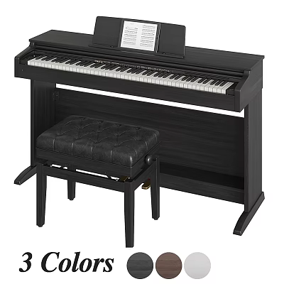 Black Digital Piano With Leather Padded Bench And Music Sheet For Musical Instruments 3d model