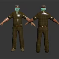 3D Character Model With Brown Uniform Cap Beard And Front Back View Pose