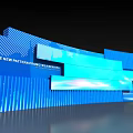 Modern Blue Geometric Pattern Background Wall With Striped Design And Abstract Elements