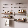 Bathroom Accessories Wall Mounted Shelves Towel Bars With Toiletries And Green Plants