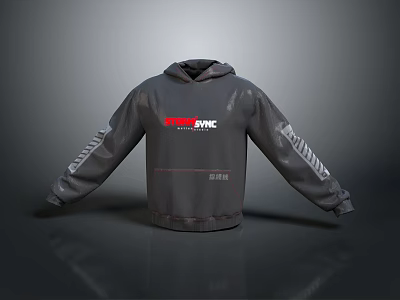 Hooded Dark Gray Hoodie With Front AWMC THE CHAMPION Print And Striped Sleeves Casual Style 3d model