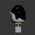Modern Furniture Piece With Transparent Cube Base And Black White Penguin Decorative Ornament