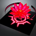 Vibrant Red Blooming Lotus Flower With Glowing Accents On Black Square Base