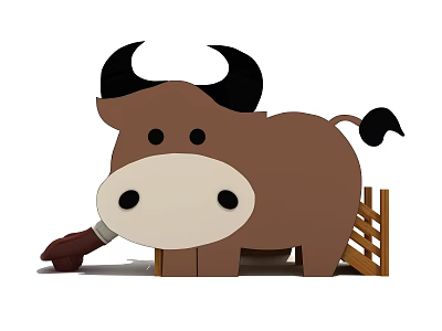 Fun Kids Playground Equipment Featuring Cartoon Brown Cow And Wooden Fence Structure 3d model