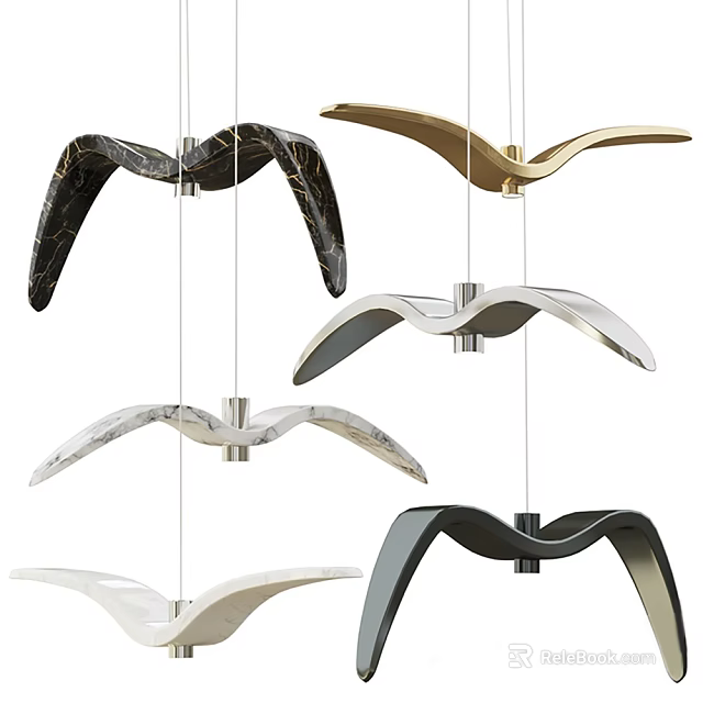 Stylish Modern Pendant Lights With Unique Curved Wing Shapes And Diverse Color Finishes 3d model 