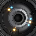 Futuristic Interior With Humanoid Robot Blue And White Illuminated Lights Circular Ceiling Structures Control Consoles
