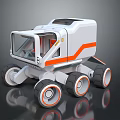 White and Orange Futuristic Exploration Vehicle With Large Wheels And Transparent Cockpit