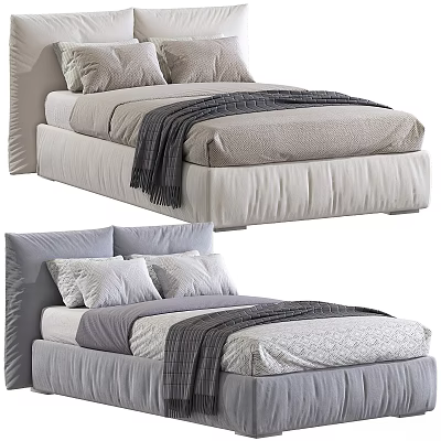 Comfortable Modern Kids Bed With Soft Pillows Cozy Gray Beige Bedding And Blanket 3d model