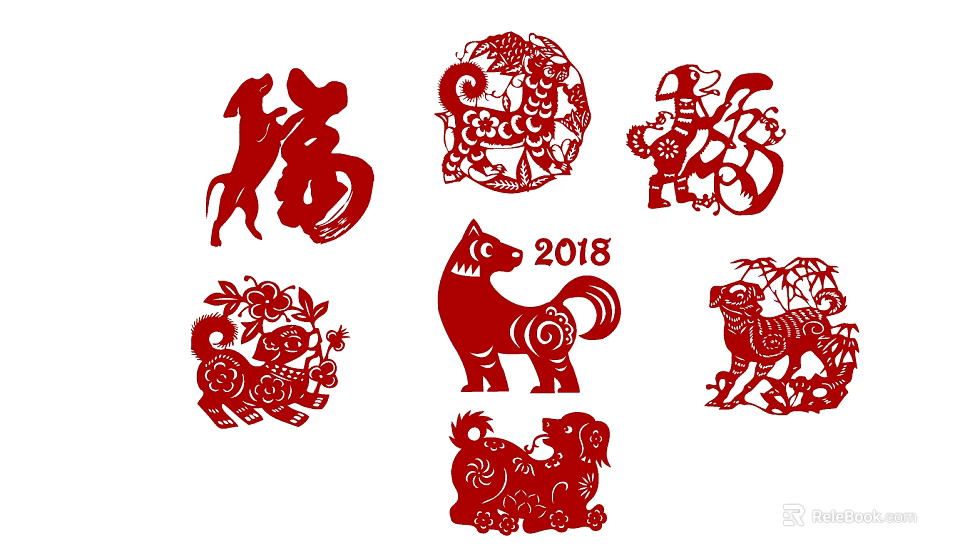 Traditional Chinese Paper Cut Wall Decor with Red Fu Character Animal Patterns and 2018 Design 3d model 