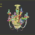 Golden Crystal Chandelier With Multi Armed Structure And Decorative Bead Pendants