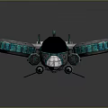 Futuristic Sci Fi Aircraft 3D Model With Blue Green Body Large Propellers And Mechanical Details