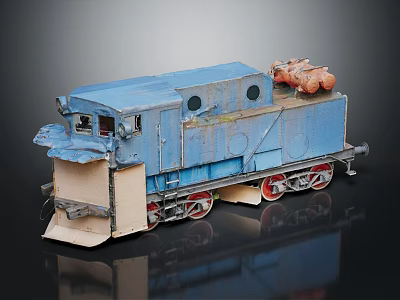 Blue Weathered Train Model Featuring Orange Cylindrical Top Parts And Detailed Structure 3d model