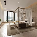 Elegant Modern Hotel Guest Room With Canopy Bed Stone Wall And Bathtub