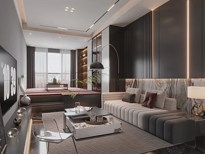 Luxurious Modern Apartment Living Room Design 3d model