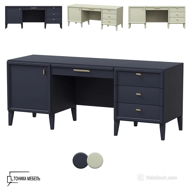Stylish Modern Dark Blue Dining Table With Drawers Cabinets And Beige Color Option 3d model 
